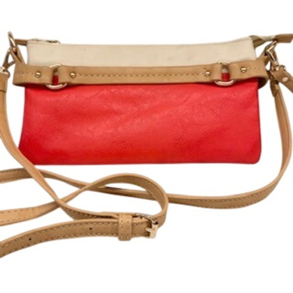 Shiraleah Chicago Color Block Crossbody Bag Red Cream Tan Vegan Leather Anchor